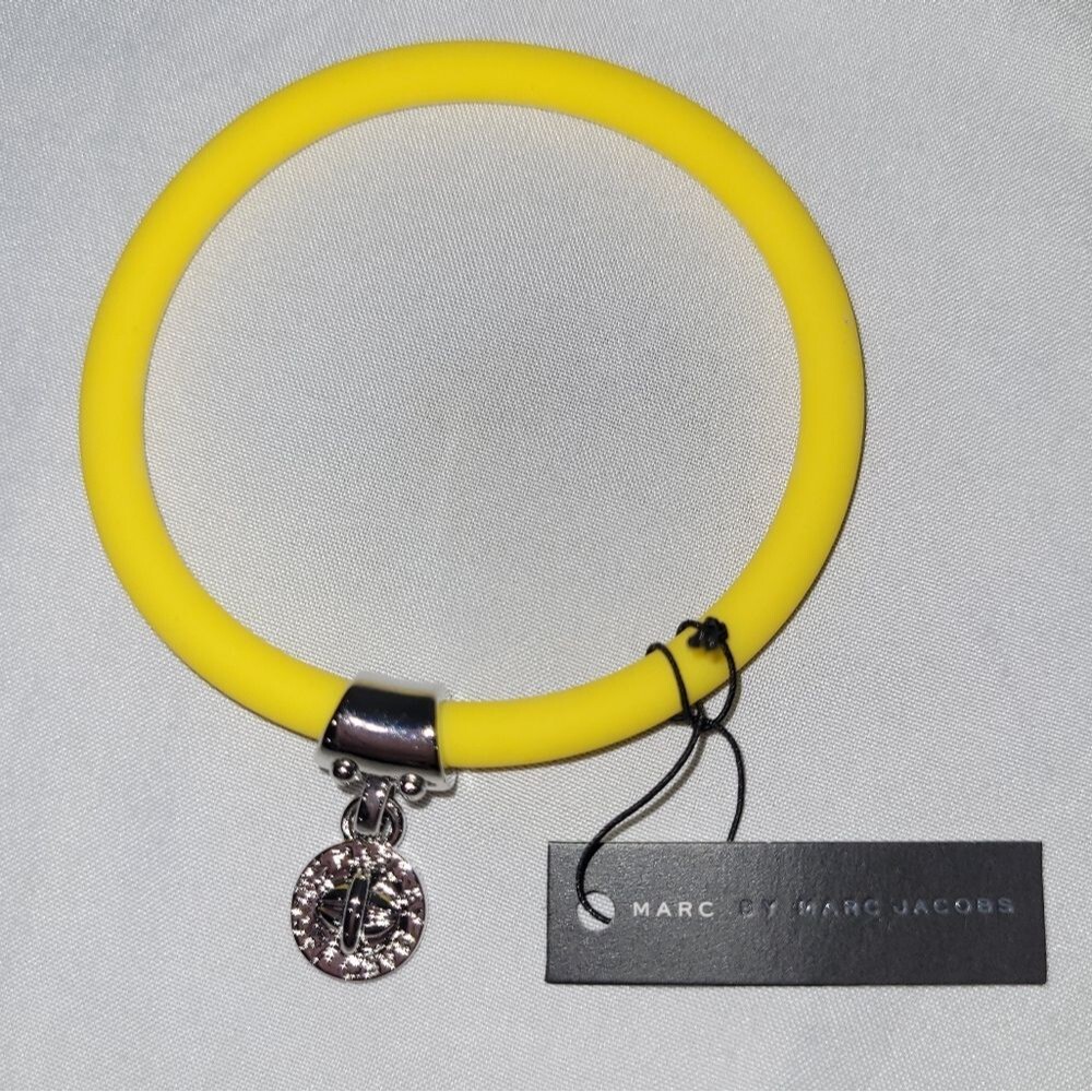 Marc By Marc Jacobs Yellow Silicone Bangle Bracelet with Silver Charm